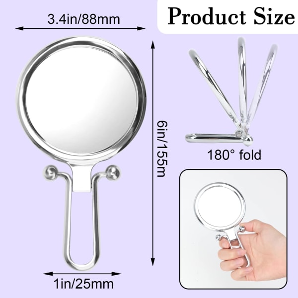 Magnifying Hand Held Mirror Travel Small Mirror Folding- 1X/10X Portable Makeup Mirror 6Inch Compact Mirror Double Sided High Definition Glass