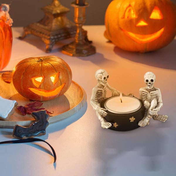 Skull lysestake Slitesterk harpiks gotisk kandelaber Halloween lysestake Halloween dekorasjoner Skrekkdekor Graveyard Bar Spooky