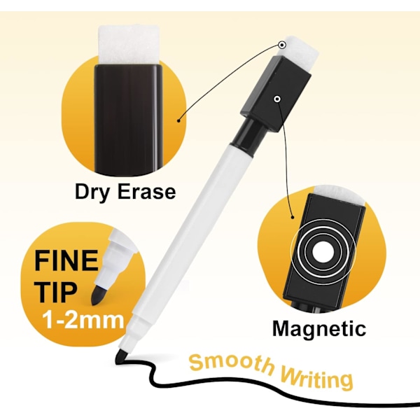 Små hvitetavlepenner, 10 stk svarte tørrmarkører med viskelær, fin spiss hvitetavlepenn for barn