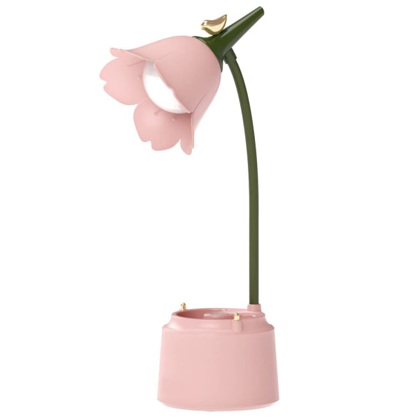 LED-skrivebordslampe for barn, blomsterbordlampe, leselampe med justerbart lys og berøringssensor (rosa) Pink