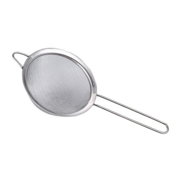 Skinnende rustfrit stål te-si, diameter: 75 mm, sølv