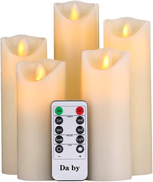 Flammeløse stearinlys, sett med 5 LED, elfenbensfarget