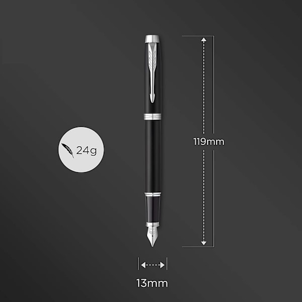 Fyldepen | Mat Sort med Kromdetaljer | 0,5 mm Medium Point Matte Black