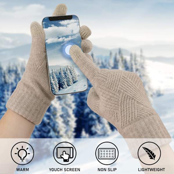 2 par kvinders vinterhandsker strikkede touchscreen finger dobbeltlags elastiske handsker Black,khaki