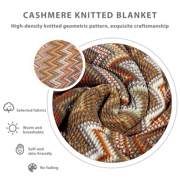 Strikket tæppe med kvast Houndstooth Boho ternet hyggeligt tæppe Strikket tæppe Sengetæppe Kast tæppe Dekorativt tæppe til sofa seng yellow 130*230cm