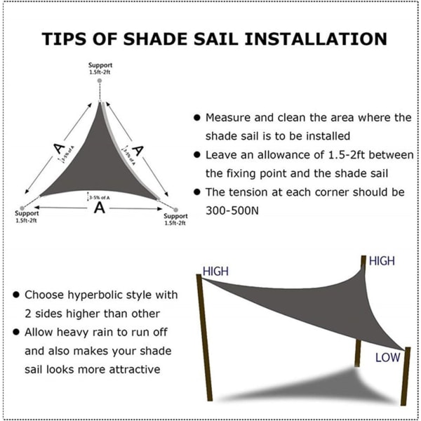 3x4x5m Retvinklet Skygge Sejl med 3 Reb, til Have, Terrasse, Fest, Gård, Camping (Sort) Black