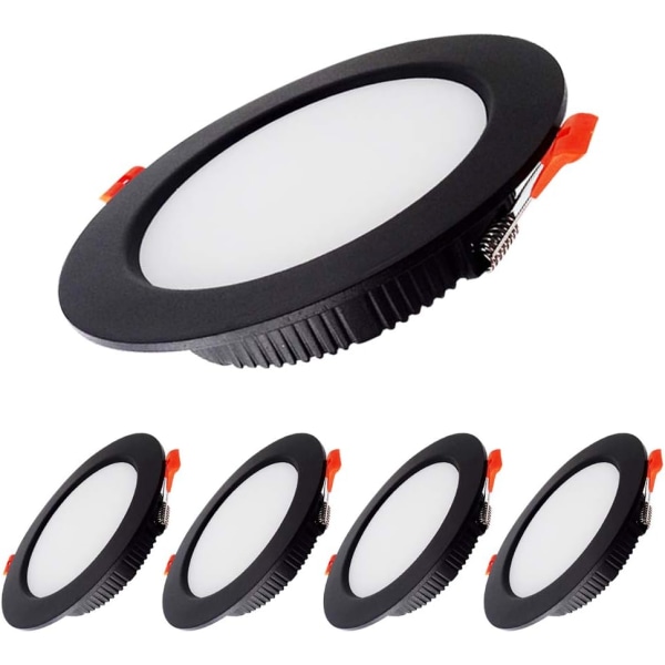 5 stk LED forsænket Dot Black, Flat, 5W500LM=50W, IP44, Natural White4000K, AC220-240V, Cutout70-80mm [Energiklasse A]