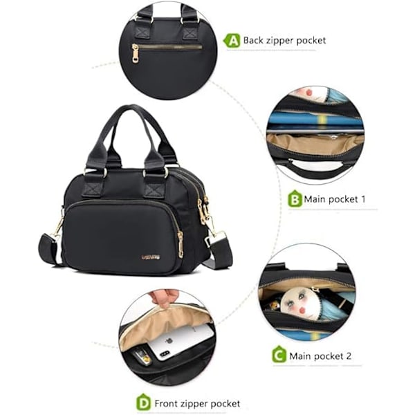 Axelväskor för kvinnor, vattentäta multificka plånböcker och crossbody-väskor, högdensitets nylon Oxford multifunktionell lätt tote väska（ grå） Gray