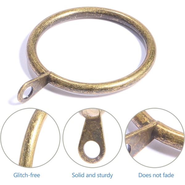 50 stk. Metalgardinringe 38mm Indvendig Diameter Store Gardinstangringe Gardin Glidende Øjeringe til Vinduesstænger Bruseforhæng (Messing)