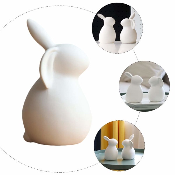 Hvit keramisk kaninstatue Keramisk kaninpynt Keramiske dyr Figurleker for skrivebord Hjemmekontor påskedag dekor