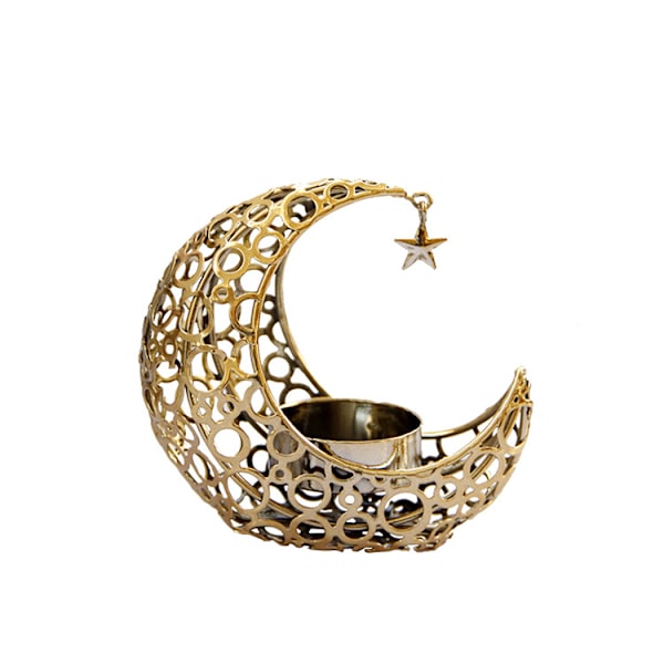 Metal lysestage, lysestage, fyrfadsstage, lysestage, fyrfadsstageholder, måne lysestage, halvmåne lysestage, Ramadan fyrfadslys gold