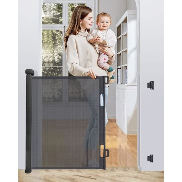 Retractable Safety Gate 0-140cm, Extendable Child Safety Gate, One-handed Operation Dog Gate Black