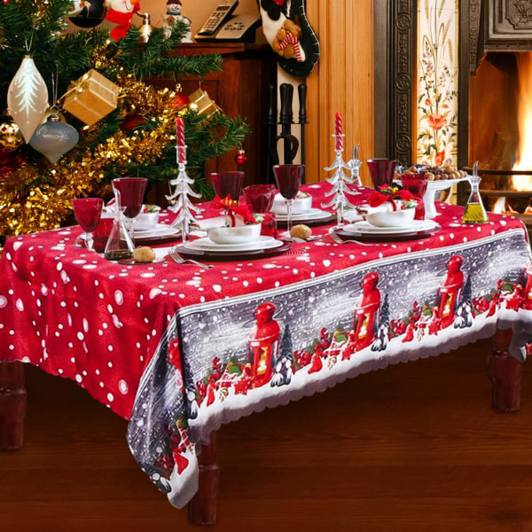 Joulupöytäliina, 180 x 150 cm Suorakaiteen muotoinen joulupöytäliina Punainen joulupöytäliina cover , iso pestävä joulu Red