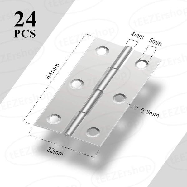 24 st små gångjärn för dörrar, gångjärn i rostfritt stål, DIY-dörrgångjärn för skåpdörr | Pianogångjärn (44 mm * 32 mm)