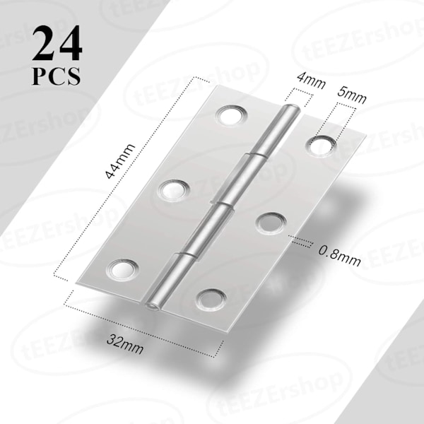 24 stk små hengsler for dører, hengsler i rustfritt stål, DIY dørhengsler for skapdør | Piano hengsel(44mm*32mm)