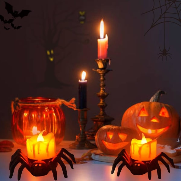 6 kpl Halloween Spider kynttilän valot, Halloween-koristeet, kurpitsakoristeet, paristokäyttöinen Halloween-kynttilä Halloweenille (6)