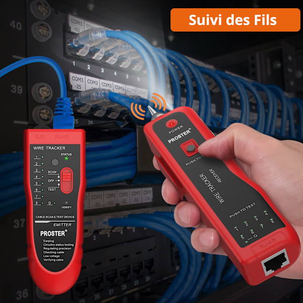 Elektrisk ledningstracker, RJ11 RJ45 locator, Ethernet LAN, Multifunktionel toner, Netværkskabelinterposer, Telefonlinjekontinuitetstester (Rød)
