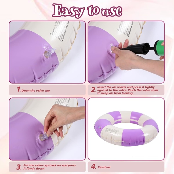 Oppblåsbar svømmering for voksne, svømmering bassengbøye, retro stripet PVC oppblåsbar bøye svømmebassengbøye Pink