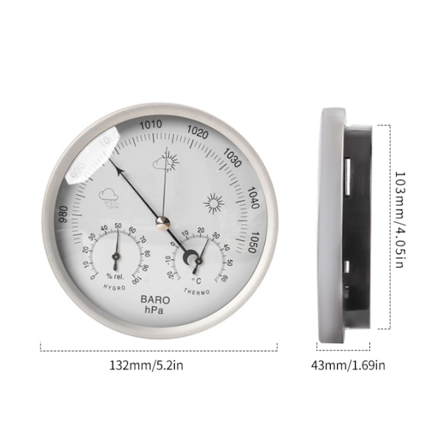 Analog værstasjon 3i 1i, Ø132mm - Barometer, termometer, hygrometer