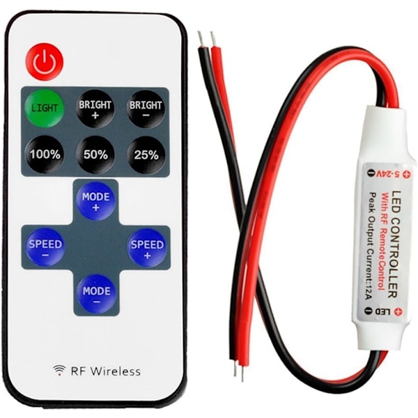 Monokrom LED-listdimmer med RF trådlös fjärrkontroll 5-24V 12A LED-listdimmerkontroller för 2-stifts SMD 5050 3528 enfärgad LED-list