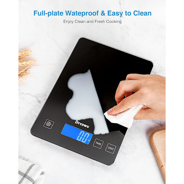 Suuri keittiöruokavaaka, digitaalinen punnitusvaaka leivontaan ja ruoanlaittoon, 15 kg/33 lb elektroninen keittiövaaka 1 g/0,1 oz tarkkuudella, musta