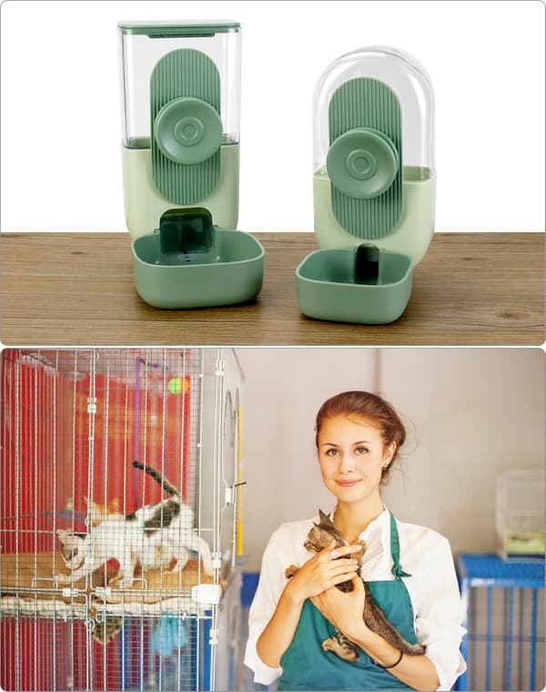 870ML Automatisk Foderautomat och 800ML Vattendispenser för Igelkottar, Kaniner, Kycklingar, Små Katter och Hundar, Automatisk Burfoderautomat