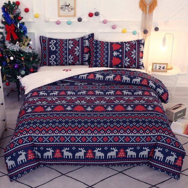 Christmas Patchwork Duvet Cover Sets 200x200 cm with 2 x Pillowcases 50x75 cm, Microfiber Bedding Set