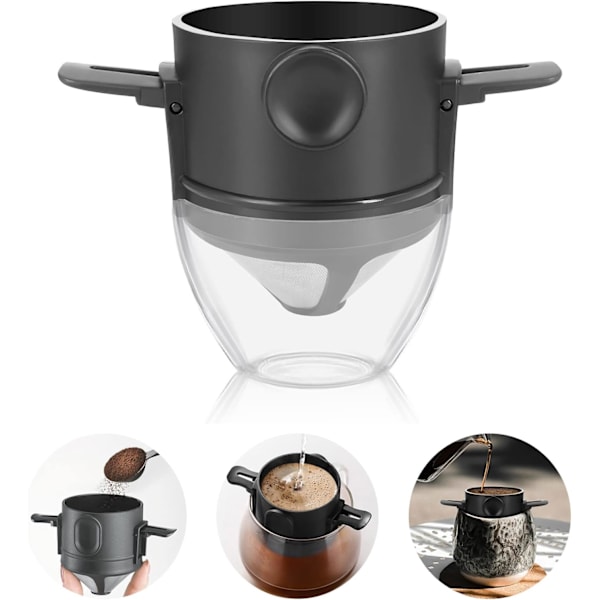 Genanvendelig permanent kaffefilterholder med rustfrit stål dobbelt filterholder 1-2 kopper
