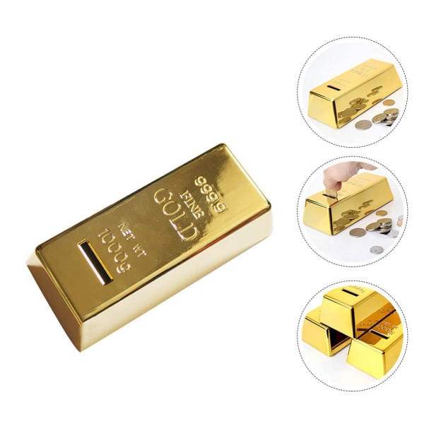 Gold Bullion Bar Piggy Bank Myntbank Sparepengeboks Papirveisimulering Plast Gylden hjemmeinnredning Bursdagsgave