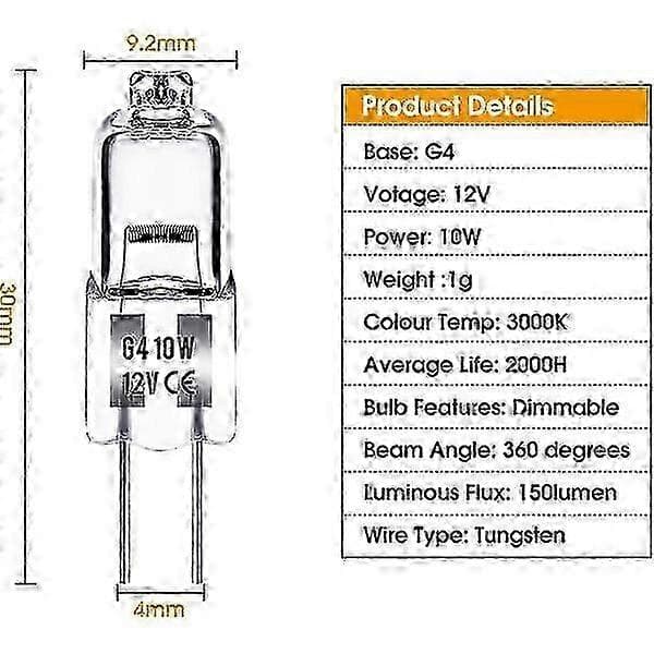 G4 halogenlampor 10W 12V - Varmvitt - 20-pack 10W 10W 20st