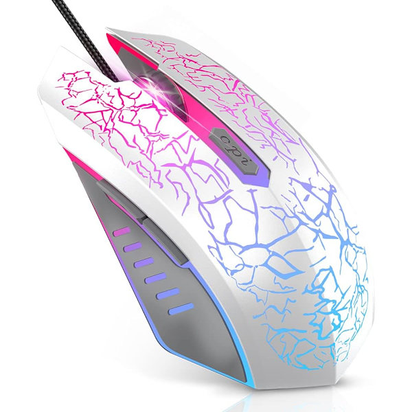 Gaming Mus, Trådløs USB Optisk Mus med 2400 DPI, 6 Knapper til Computer PC Laptop, RGB Gaming Mus 4 Justerbare DPI-niveauer