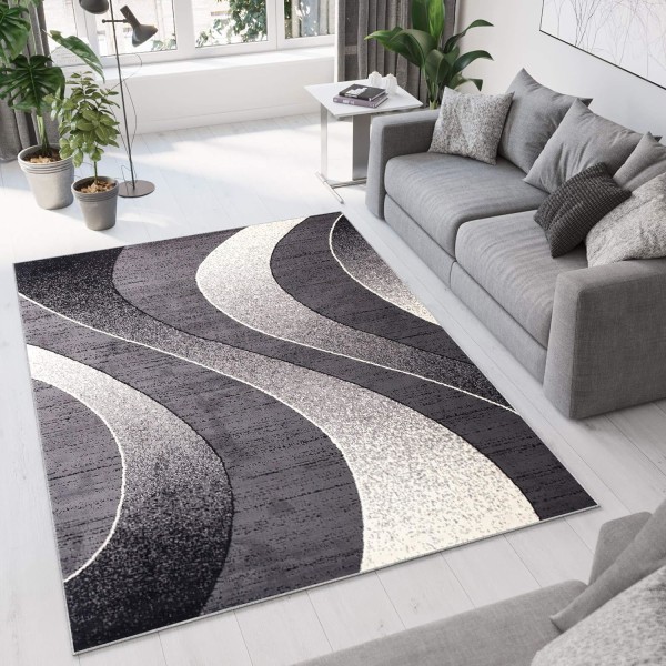 Mattan Vardagsrum Sovrum Modern Kort Lugg  Vågor Hållbar Matta Storlek - 80 x 120 cm (svart) Black white