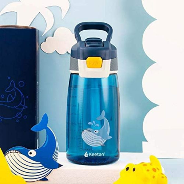 Barnens vattenflaska med sugrör, återanvändbar dricksflaska för skolan, BPA-fri, läcksäker, 480 ml, blå, val Blue