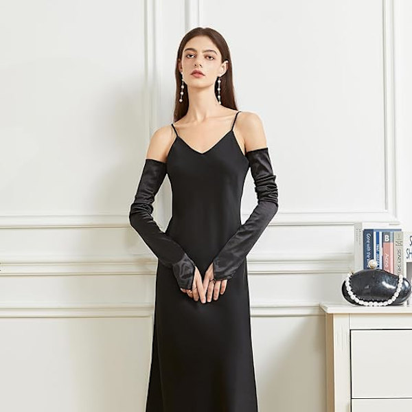 Kvinders Super Lange Satin Handsker Opera Fingerløse Handsker Ekstra Lange Banket Teater Dans Party Handsker, Sort