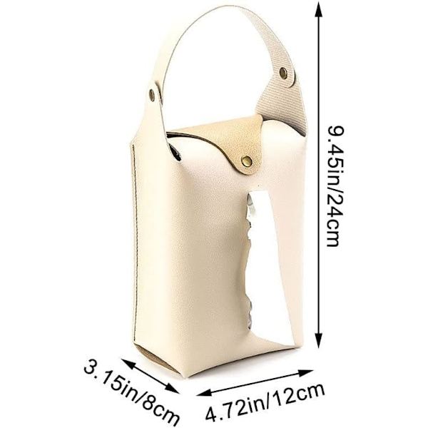 Hængende Tissue Box Pu Læder Bil Tissue Holder Bærbar Serviet Box Cover med Snap til Bil Badeværelse Køkken(Beige) Beige
