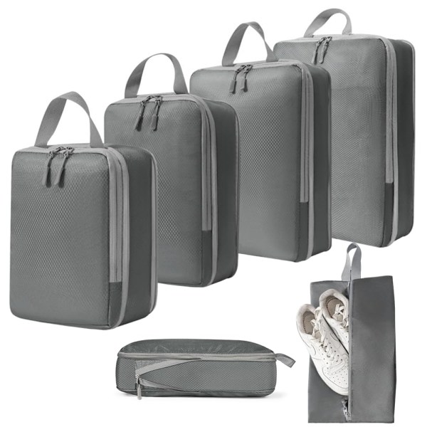 Kuffert Organizer Kompressionspakkeposer - 6-Styks Packing Cubes Kompression Kuffert Organizer, Packing Cubes Travel Organizer Sæt grey