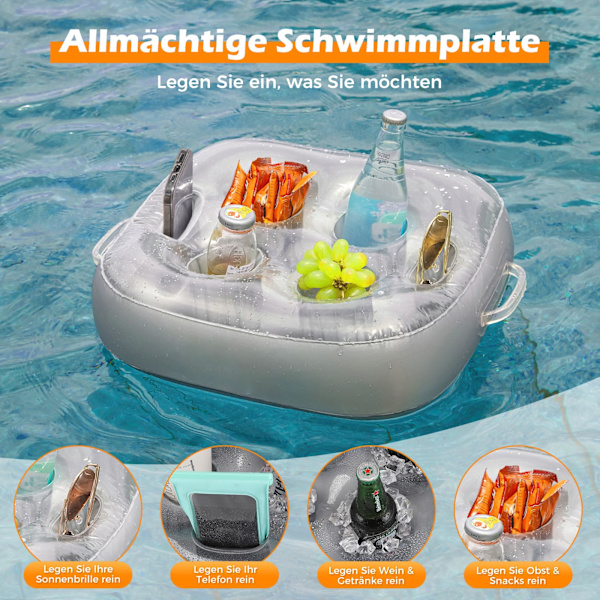 Oppustelig Drikkeholder - Robust Struktur til Pool, Drikkevarer, Snacks og Smartphone Holder - Fremstillet af Høj Kvalitets PVC med en Tykkelse på 0,6 mm - Ideel