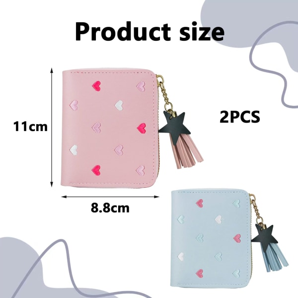 2Pcs Women Coin Purse, Zipped Mini Girs Change Wallet Leather Coin Pocket with Card Slots and Compartments Wallet(Black)