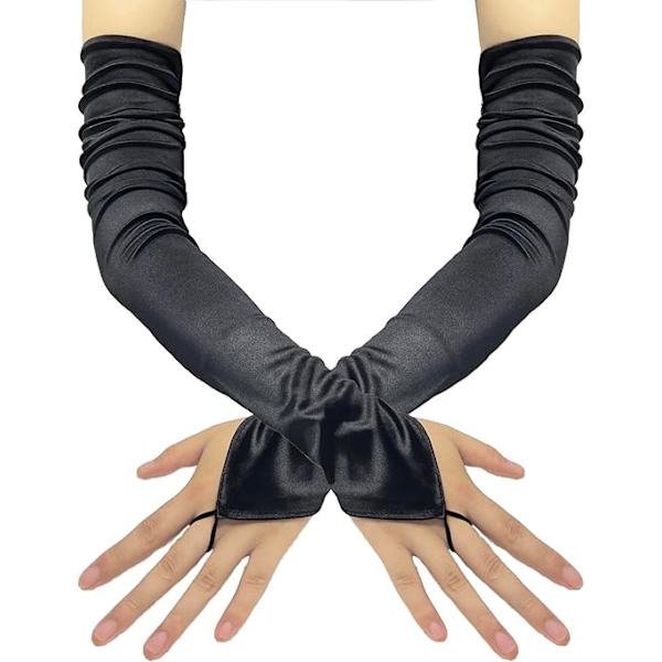 Kvinders Super Lange Satin Handsker Opera Fingerløse Handsker Ekstra Lange Banket Teater Dans Party Handsker, Sort
