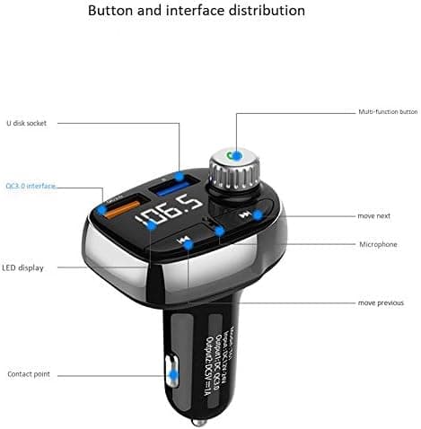 T61 Bluetooth Bil Kit Håndfri MP3-afspiller QC3.0 USB-oplader FM-sender