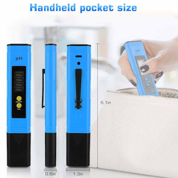 0,01-14,00 pH Høj Præcision pH Tester, pH Sonde 4 i 1 pH Tester til Vand TDS Meter Digital Vandkvalitetstester, Blå