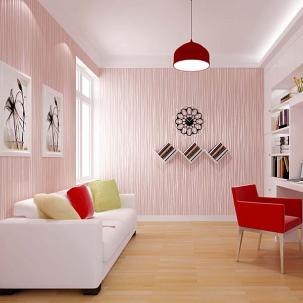 Moderne minimalistisk non-woven, 3D tapet rulle glitter metallisk stribe tekstureret flokstribet tapet (blå 53X1000cm)，Pink