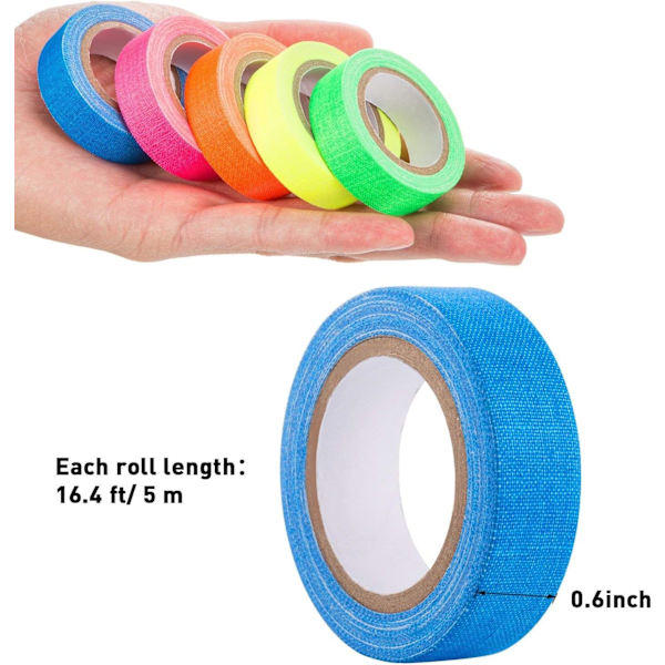 Neon Tape, Lysende Fluorescerende Tape 6 Farger Lim Gaffer Tape UV Blacklight Reaktiv Neon Tapes(6stk)