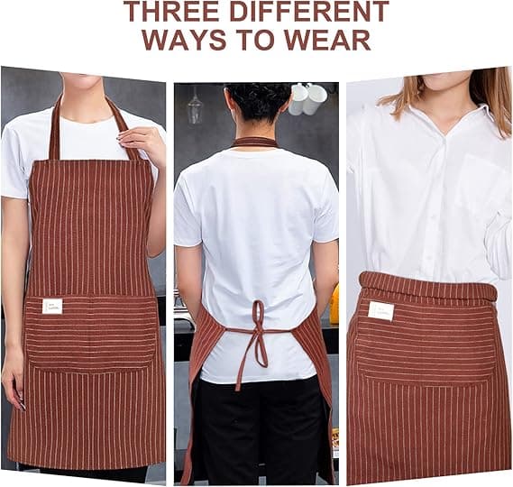 2 st Unisex Haklappsförkläde, 2 st Förkläde med 2 Fickor Matlagning Kök Kockförkläden, Kvinnor Män Förkläden, brun och grön