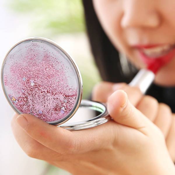 Kompakt makeup spejl mini rund kvindelig foldespejl metal lomme dobbeltsidet lille håndtaske rejse pung spejl