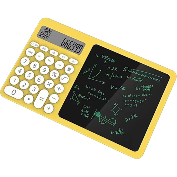 Bærbar LCD-skrivetavle med integreret lommeregner til matematiske beregninger, notetagning og memo-skrivning LCD-skærm Lommeregner Gul