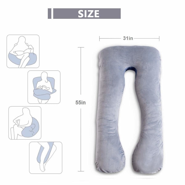 Gravidkudde, U-formad helkroppskudde, amningskudde, stödkudde och kudde för gravida med avtagbart cover (grå)