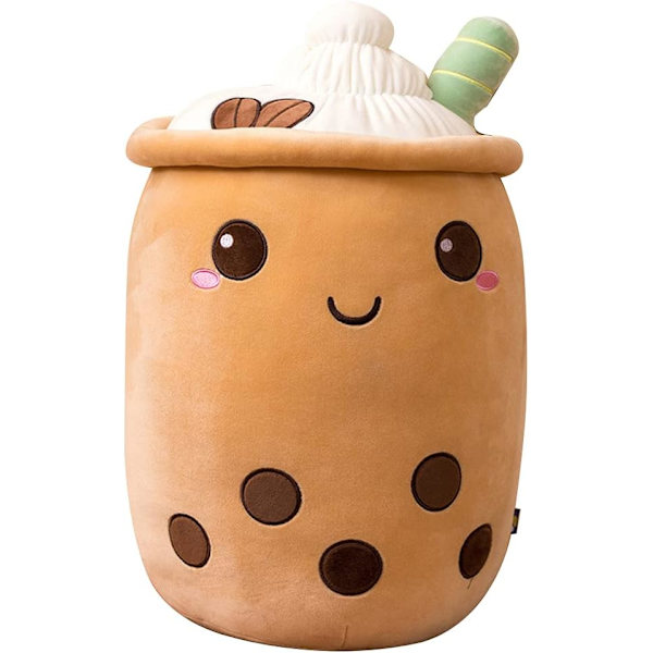 Bubbelteplyschkudde, söt mjölktekoppplysch bubbelte mjuk leksak med jordgubbar, bubbeltekopp plyschleksak fylld kastkudde (brun) brown