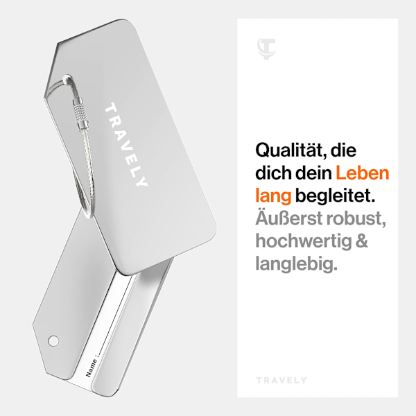 Ensiluokkaiset matkatavaralappu - erittäin turvalliset matkatavaralappu - mukaan lukien nimilappu - 2 kappaleen sarja - hopea