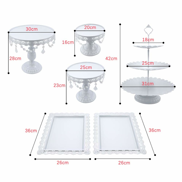 6-pack tårtställningar runda metall efterrättsdisplay med kristallpärlor, 3-vånings rund cupcake-ställ vintage stil för festbröllopsdekoration (vit) White